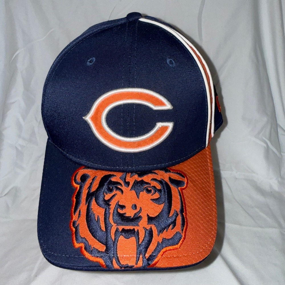 Chicago Bears New Era 39THIRTY Hat Cap M/L Big Logo Split Brim NFL Navy Orange